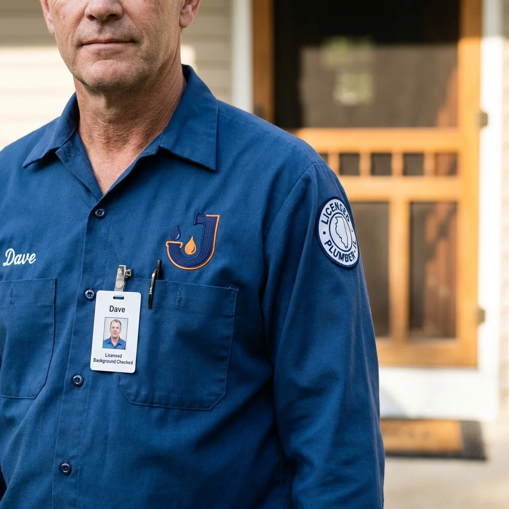 Licensed plumber showing ID badge in Idaho Springs, CO
