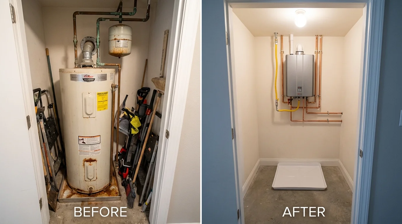 Tank water heater versus wall-mounted tankless unit comparison for Idaho Springs, CO homeowners