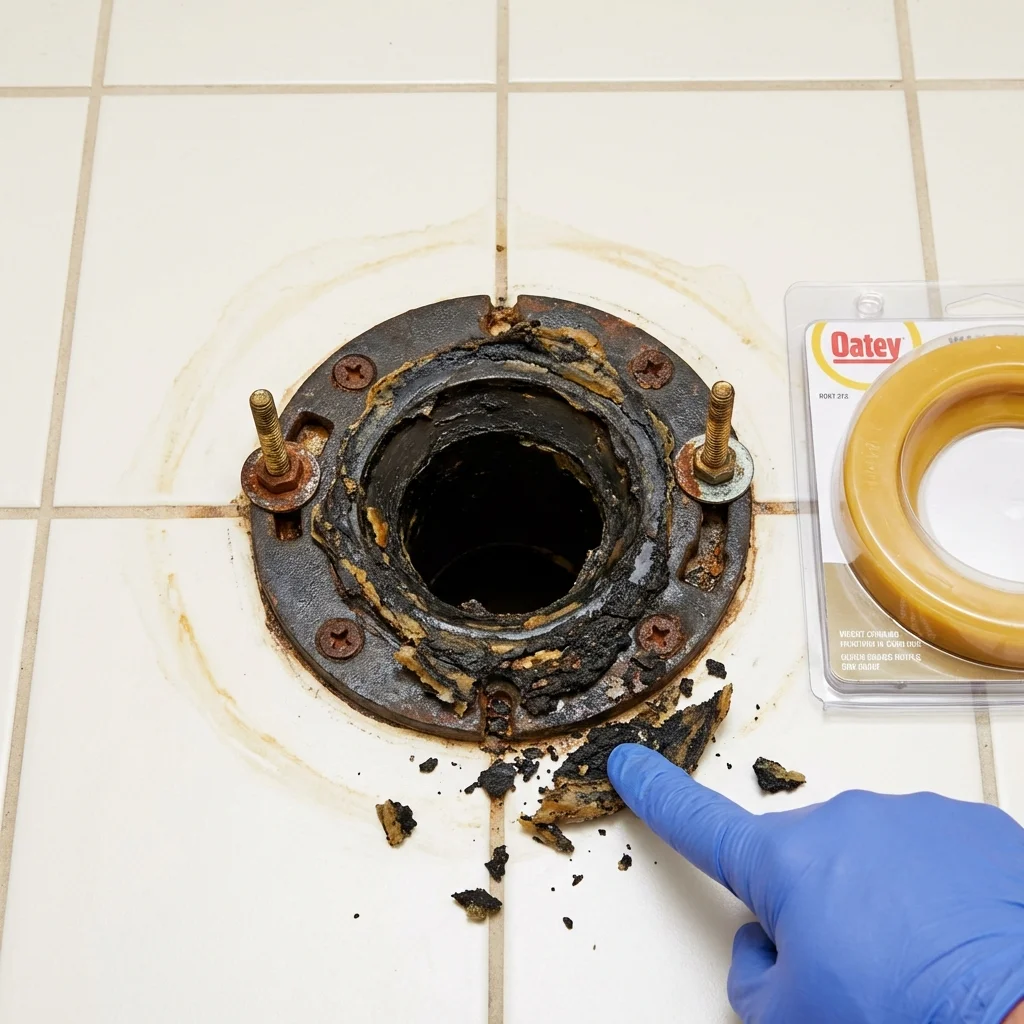 Failed wax ring showing water seepage at the base of a toilet in a Idaho Springs, CO home
