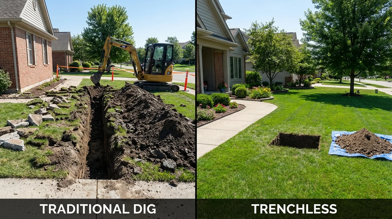 Trenchless sewer repair with minimal yard damage versus traditional excavation in Idaho Springs, CO